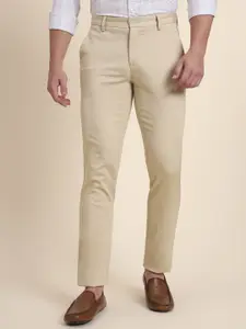 JADE BLUE Men Mid-Rise Flat-Front Slim Fit Cotton Trousers