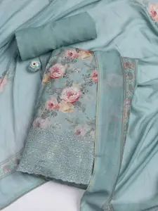 Meena Bazaar Floral Printed Embellished Art Silk Unstitched Dress Material