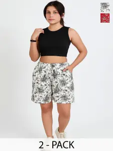 GAB Women Pack Of 2 Floral Printed High-Rise Cotton Shorts