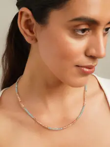 JAYPORE Silver Gold-Plated Onyx-Studded Minimal Necklace