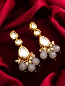 Anouk Gold Plated Artificial Stones Studded & Beaded Geometric Drop Earrings