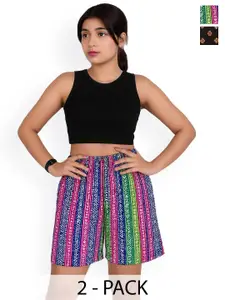 GAB Women Pack of 2 Striped Printed Regular Fit High-Rise Above Knee Cotton Shorts