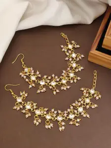 ABDESIGNS Gold-Plated Kundan Studded & Beaded Classic Matil Cuff Earrings