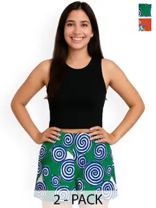 GAB Women Pack Of 2 Printed High-Rise Pure Cotton Regular Shorts