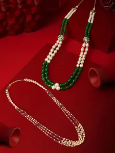 AMI Set Of 2 Gold-Plated Beaded Layered Statement Necklace