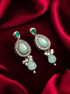 Anouk Silver-Plated Kundan Studded & Pearls Beaded Teardrop Drop Earrings