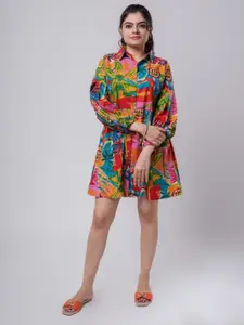 Kook N Keech Floral Print Puff Sleeve Fit & Flare Dress