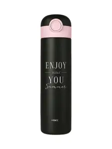 iSWEVEN Black & Pink Printed Stainless Steel Double Wall Vacuum Water Bottle 500 ml
