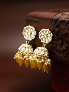 Anouk Gold-Plated Kundan Studded & Pearls Beaded Jhumkas