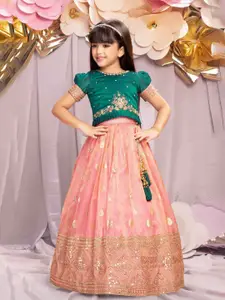 Lagorii Girls Embroidered Beads and Stones Puffed Sleeves Silk Ready to Wear Lehenga Choli