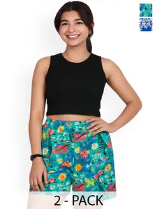 GAB Women Pack Of 2 Printed Pure Cotton High-Rise Regular Fit Shorts