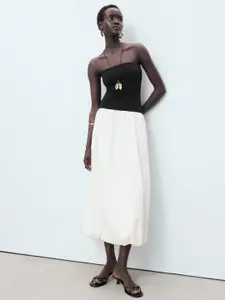 MANGO Colourblock Drop-Waist Balloon Midi Dress