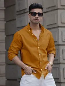 Powerlook Men Solid Button-Down Collar Cotton Casual Shirt