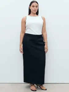 MANGO Back Slit Linen Straight Maxi Skirt