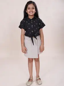 KiddoPanti Girls Printed Short Sleeves Shirt With Skorts