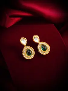 Anouk Gold-Plated Kundan Studded Teardrop Shaped Drop Earrings