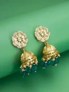 Anouk Gold Plated Kundan Studded And Pearls Beaded Dome Shaped Jhumkas