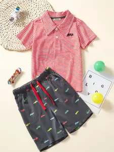 INCLUD Boys Striped Polo Collar T-shirt With Shorts