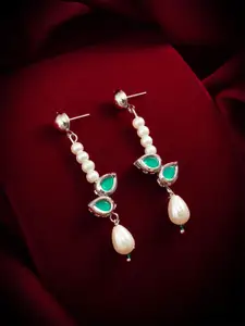 Anouk Kundan Stones Studded & Beaded Geometric Drop Earrings