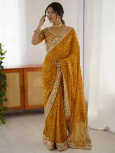 Satrani Bandhani Sequinned Pure Georgette Bandhani Saree