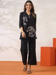 JISORA Embroidered Cotton Top With Trousers Co-Ords
