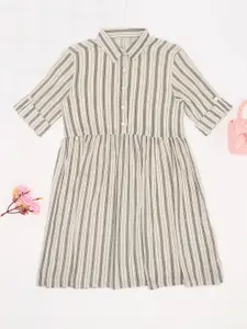 Pantaloons Junior Kids Girls Striped Bell Sleeve Fit & Flare Dress