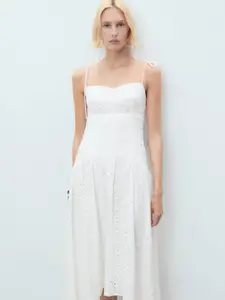 MANGO Schiffli Pure Cotton A-Line Midi Dress