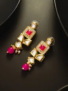 Anouk Gold Plated kundan Stones Studded & Beaded Classic Drop Earrings