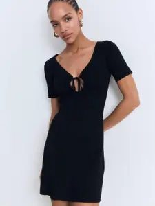 MANGO Tie-Up V-Neck Knitted A-Line Dress