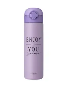 iSWEVEN Purple & Black Typography Printed Double Wall Vacuum Water Bottle 500ml