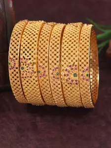 SGA FASHION Set Of 6 Gold-Plated Stones Studded Bangles