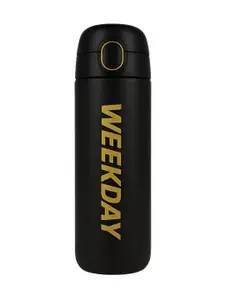iSWEVEN Black & Yellow Single Stainless Steel Printed Double Wall Vacuum Water Bottle