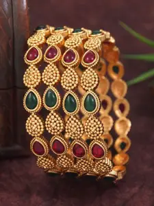 SGA FASHION Set Of 4 Gold-Plated Stones Studded Bangles