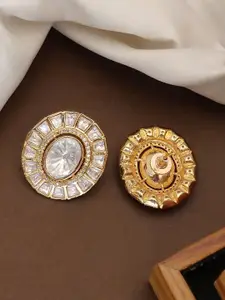ABDESIGNS Gold-Plated Circular Shaped Polki Studded Studs Earrings