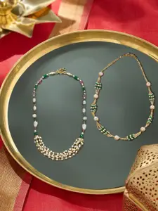 AMI Set Of 2 Gold-Plated Beaded Layered Necklace