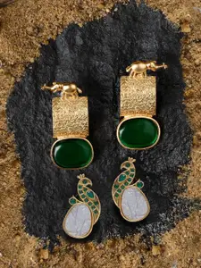 AMI Set Of 2 Gold-Plated Artificial Stones Studded Peacock Shaped Studs