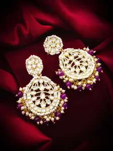 Anouk Gold-Plated Kundan Studded & Beaded Floral Drop Earrings