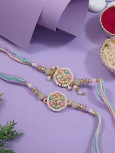 I Jewels Designer Set O f 2 Floral Design Hanging Bhaiya Bhabhi Lumba Rakhi Bracelet