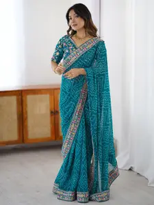 Satrani Bandhani Sequinned Pure Georgette Bandhani Saree