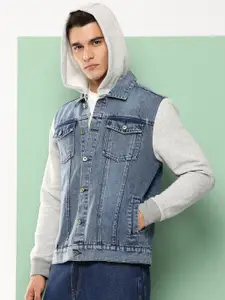 Kaali Peeli Men Washed Hooded Denim Jacket