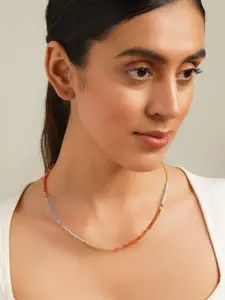 JAYPORE Silver Gold-Plated Onyx-Studded Minimal Necklace
