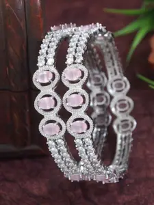 SGA FASHION 2-Pcs Silver-Plated American Diamond-Studded Bangles