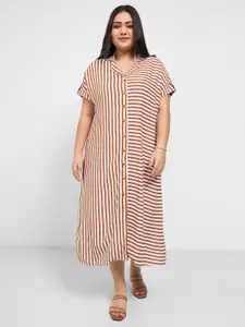 Honey Curvytude by Pantaloons Women Plus Size Striped Print Lapel Collar Fit & Flare Dress
