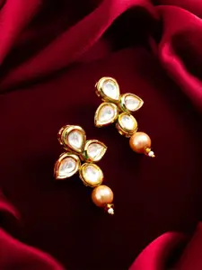 Anouk Gold Plated Artificial Stones Studded & Beaded Geometric Studs