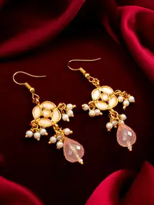 Anouk Gold-Plated Kundan Studded & Pearls Beaded Contemporary Drop Earrings