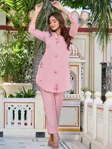 VIBE VISION Embroidered Top With Trousers Co-Ords