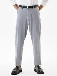 Snitch Men Light Grey Mid-Rise Slim Fit Trouser