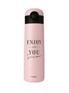 iSWEVEN Pink & Black Typography Printed Double Wall Vacuum Water Bottle 500ml