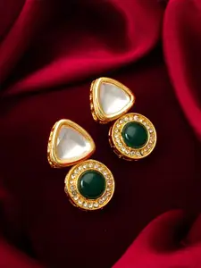 Anouk Gold-Plated Kundan Studded & Artificial Stones Studded Geometric Drop Earrings