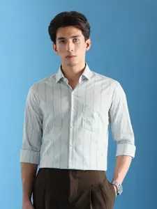 Arrow Velocity Slim Fit Vertical Striped Twill Weave Formal Shirt